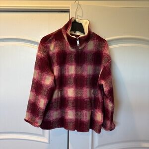 Wool Blend Zippered Checked Jacket, S, No tags